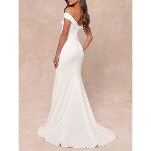 Lulus Arienne White Off-the-Shoulder Mermaid Maxi Dress Sz Small Womens White